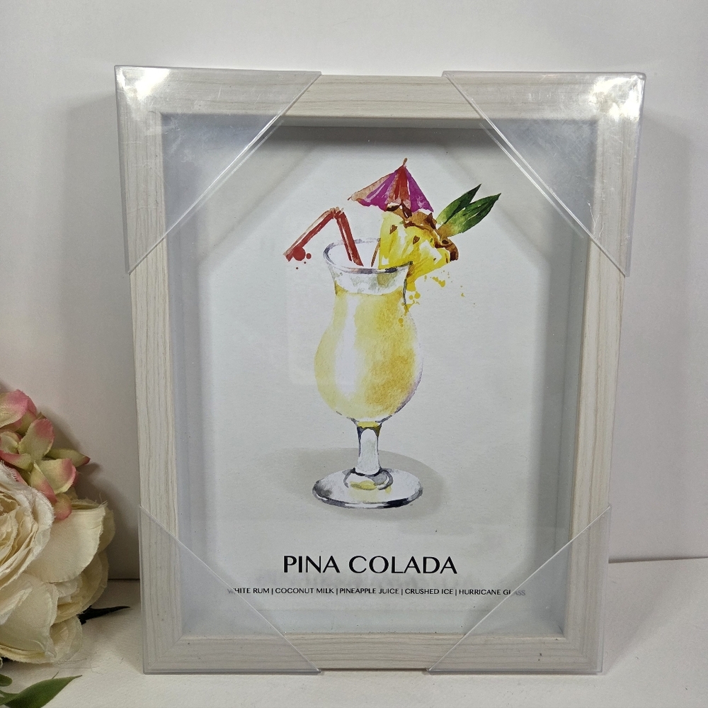 Pina Colada Art Print in a Frame. Daisy Daze Bar Decoration. Beach House Decor.